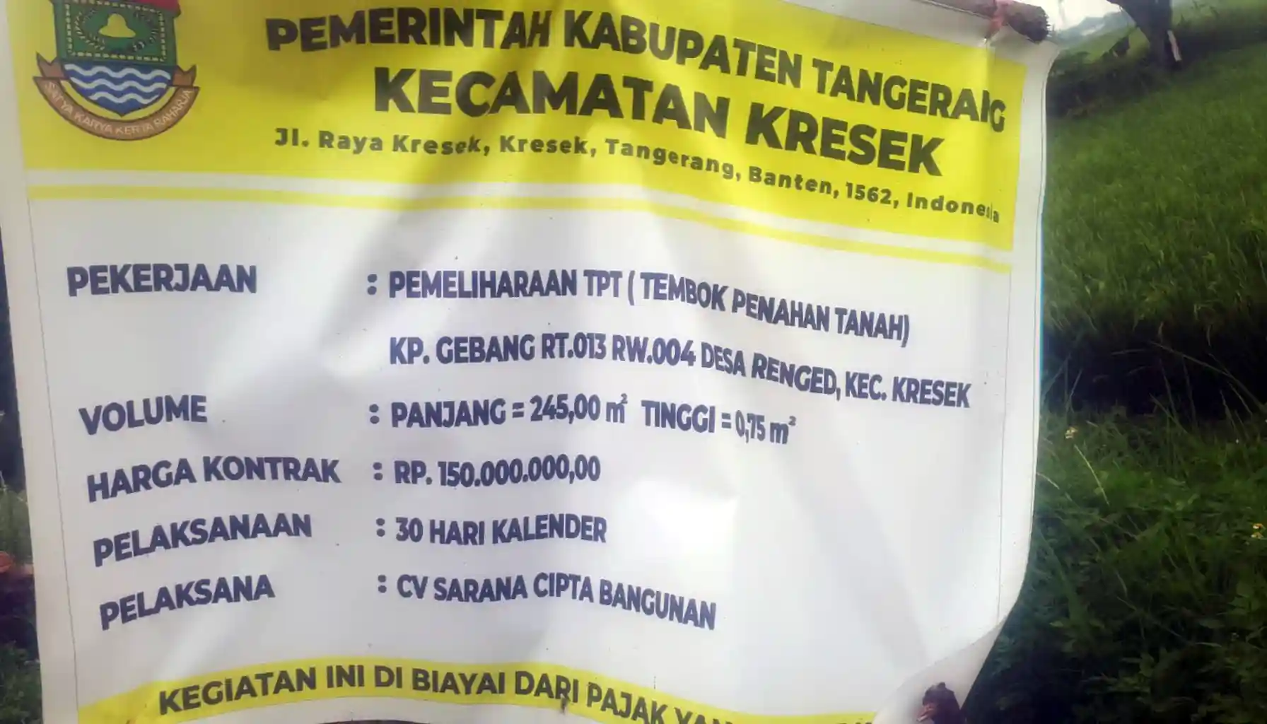 Dugaan Kecurangan Kubikasi Proyek TPT di Kresek, CV Sarana Cipta Bangunan Disorot